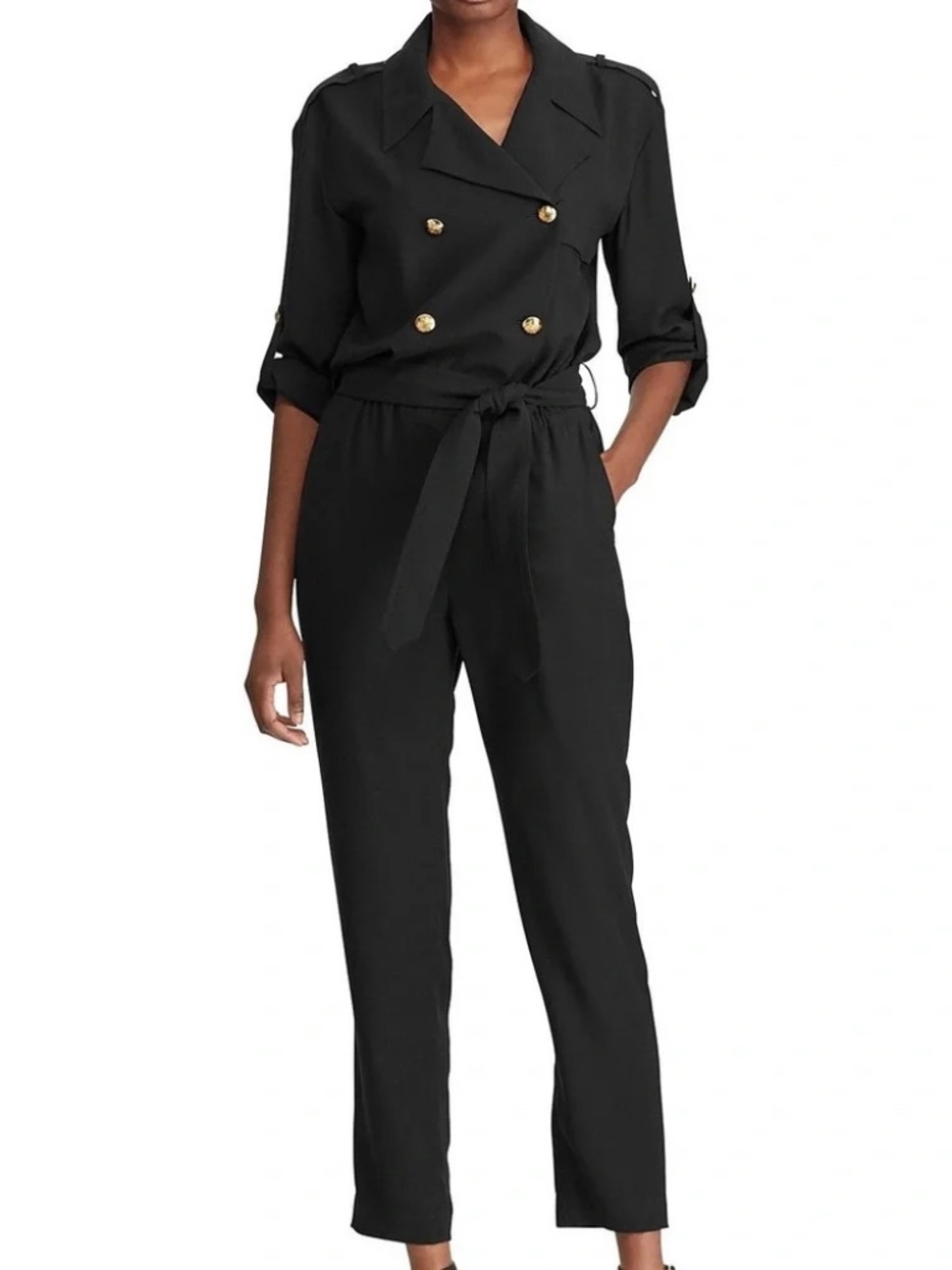 Lauren Ralph Lauren Black Gold Button Military Trench Jumpsuit 2